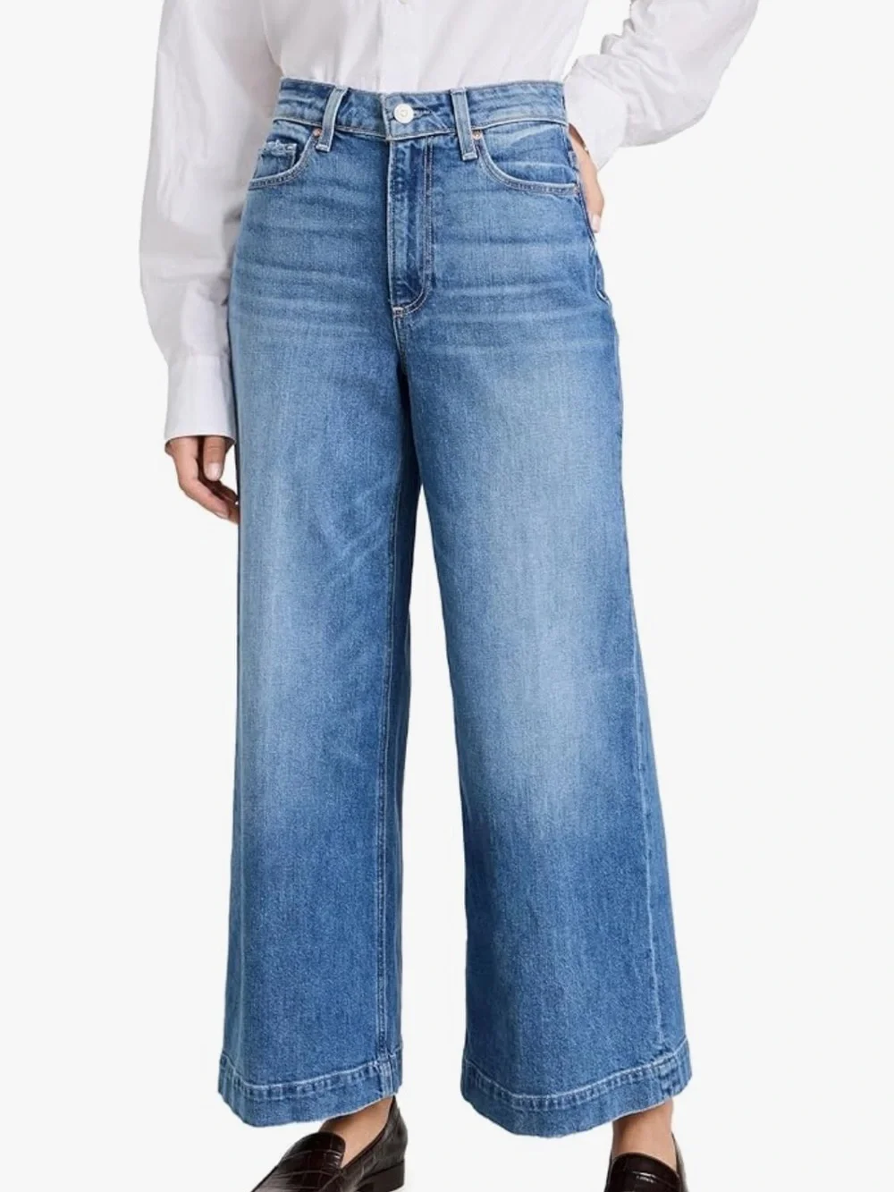 PAIGE Harper Wide-Leg Jeans in Medium Blue - Picture 3 of 17